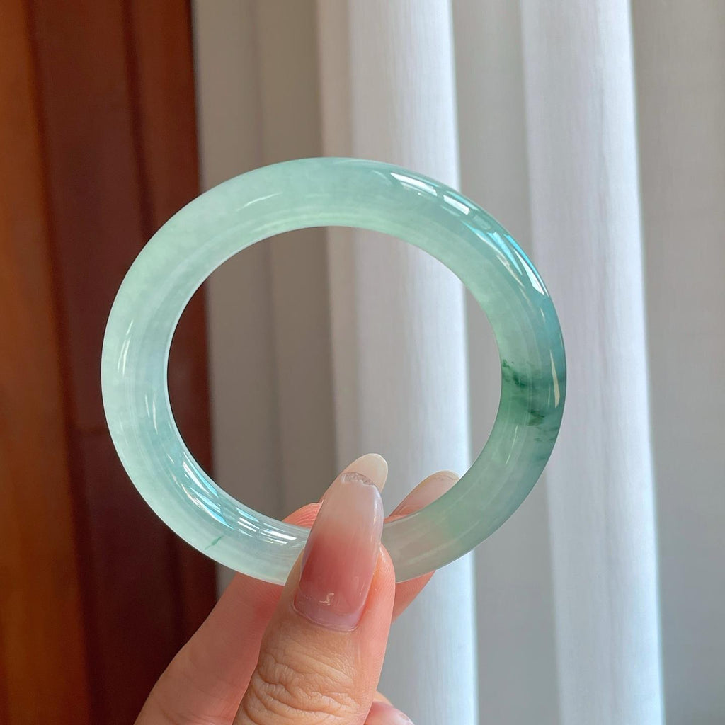 冰种飘花翡翠圆条手镯（53mm）（yc274440）