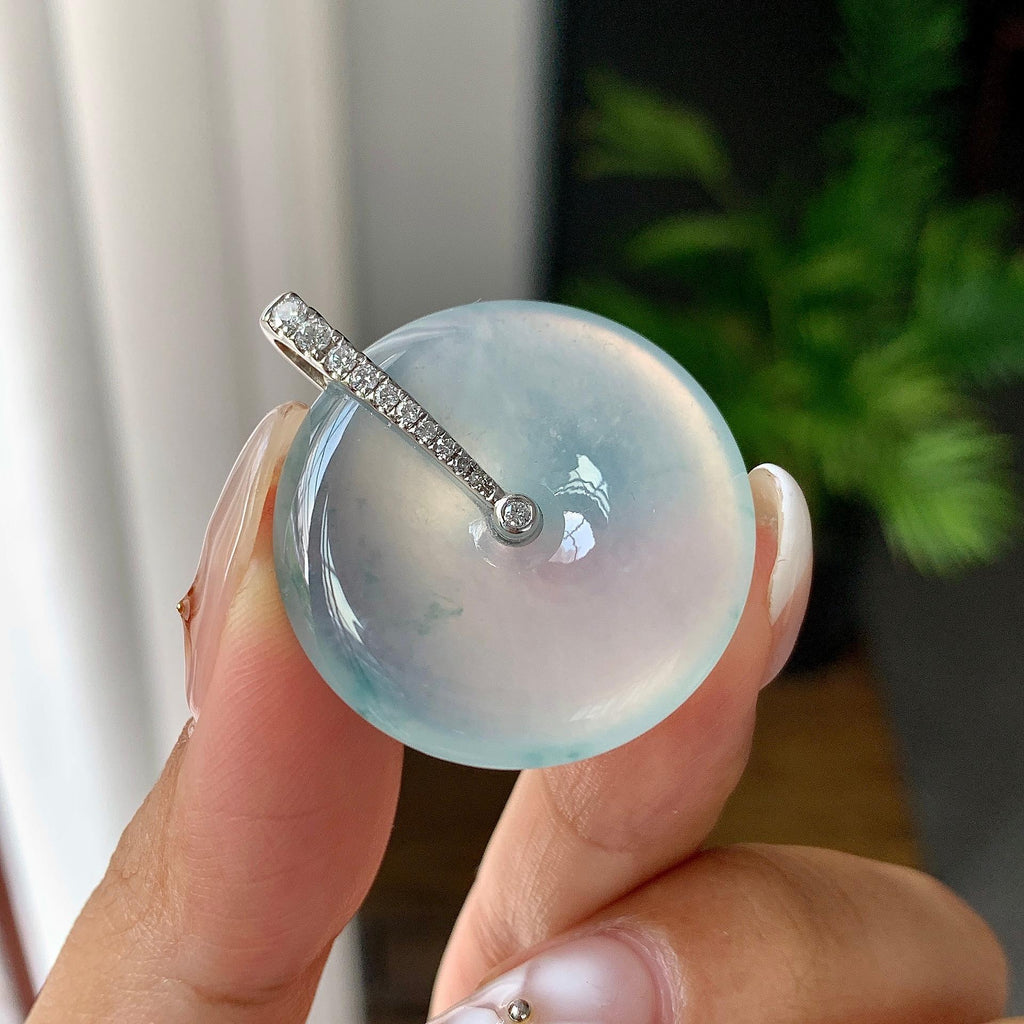 18k金钻镶冰种带底色平安扣吊坠（yc245081）