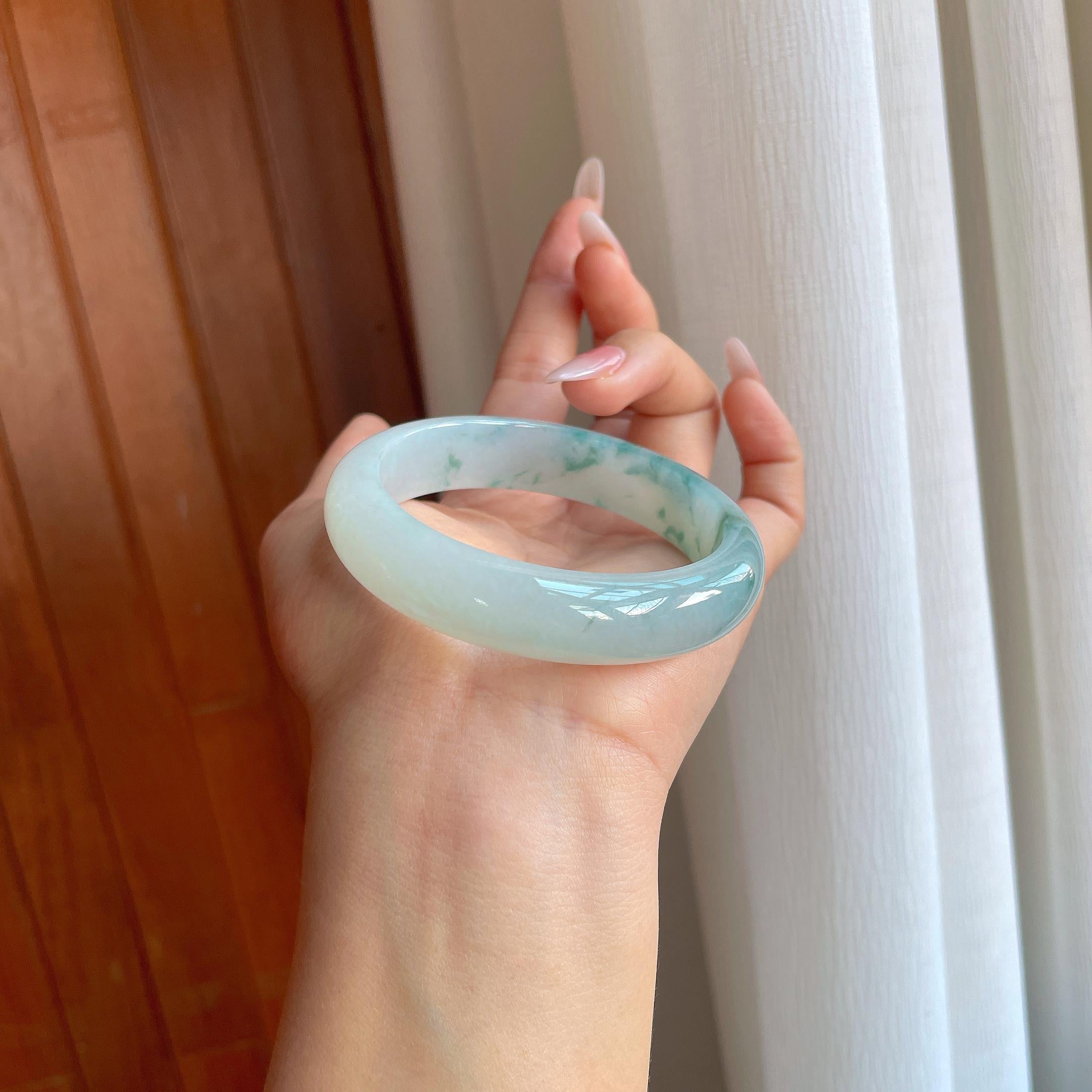 冰种飘花翡翠平安镯（56.5mm）（yc302355）