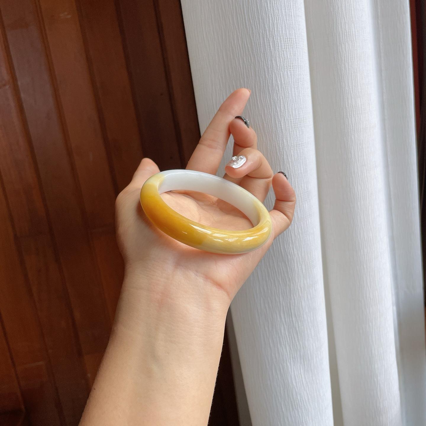 细糯冰黄翡半山半水翡翠平安镯（58mm）（yc276516）