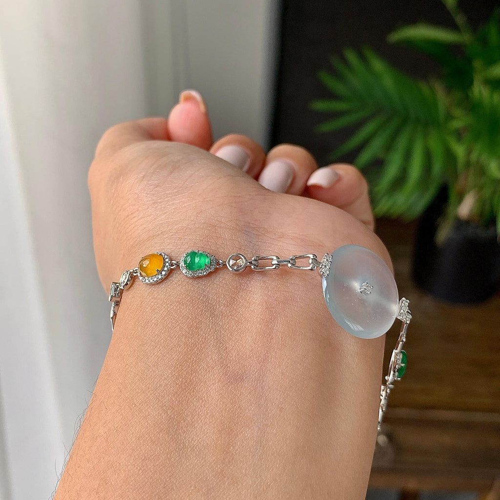 18k金冰种无色平安扣手链（yc231060）