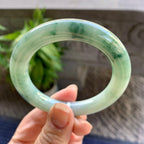 小圈口 细糯种飘绿花圆条手镯51.6圈口 天然缅甸A货翡翠（yc330333）