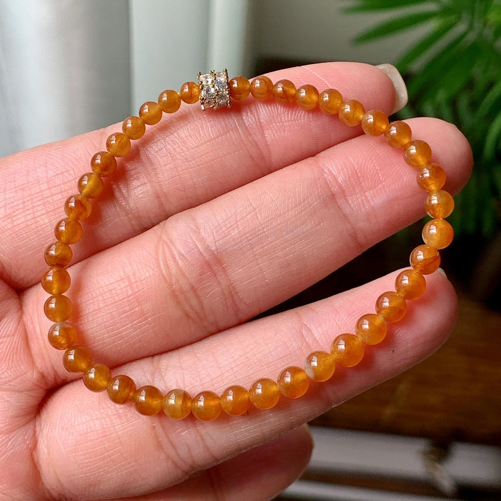 糯冰种红翡小米珠手串  天然缅甸A货翡翠（yc362135）