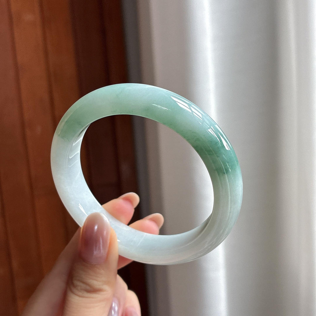 细糯冰飘绿花正圈平安镯 56圈 天然缅甸A货翡翠（yc697848）