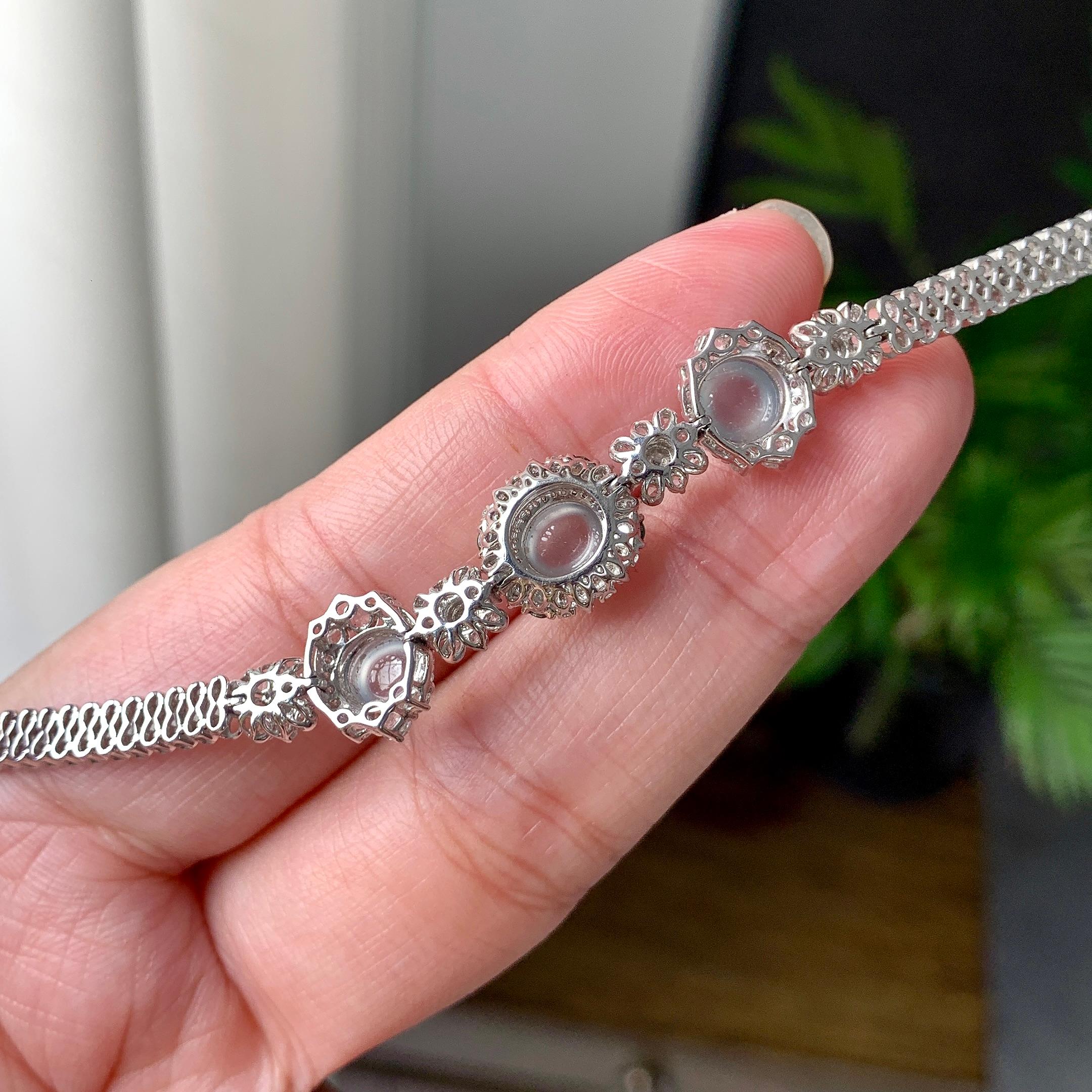 18K金钻镶冰种无色蛋面手链（yc215182）