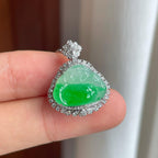 18k金钻镶糯冰带色翡翠佛公（yc255716）