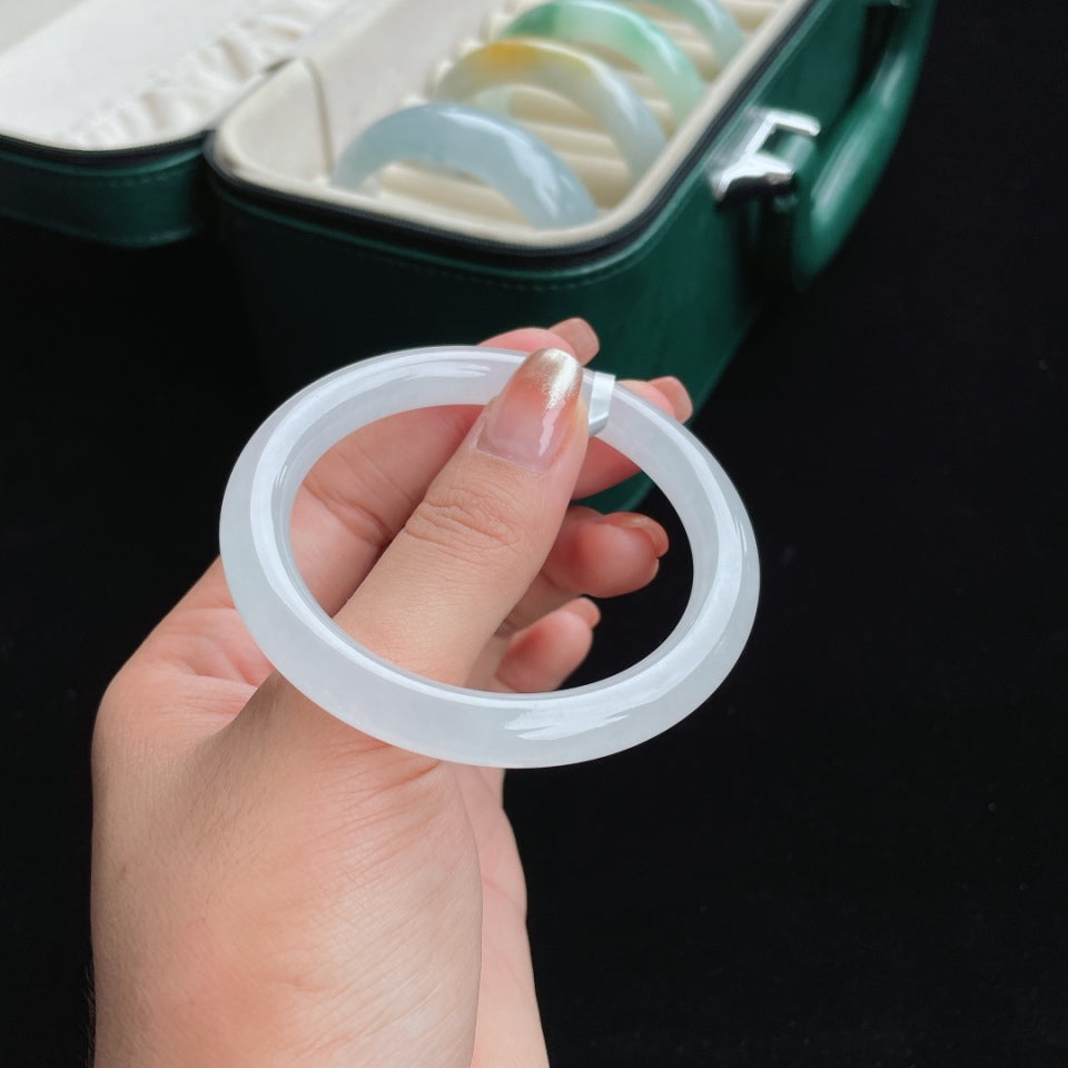 冰种圆条白月光翡翠手镯（54mm）（yc017032）