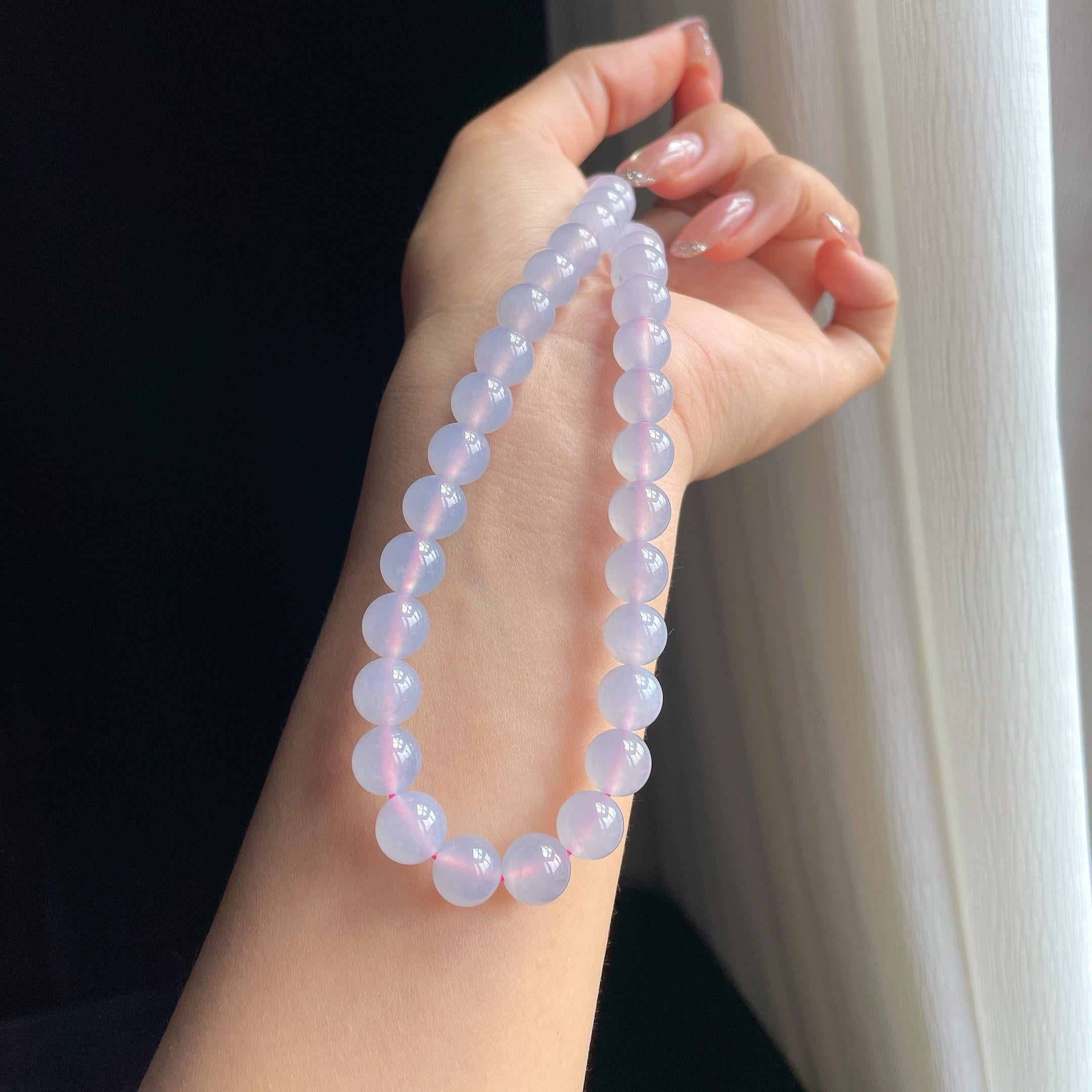 冰种紫罗兰翡翠珠串项链（yc360240）