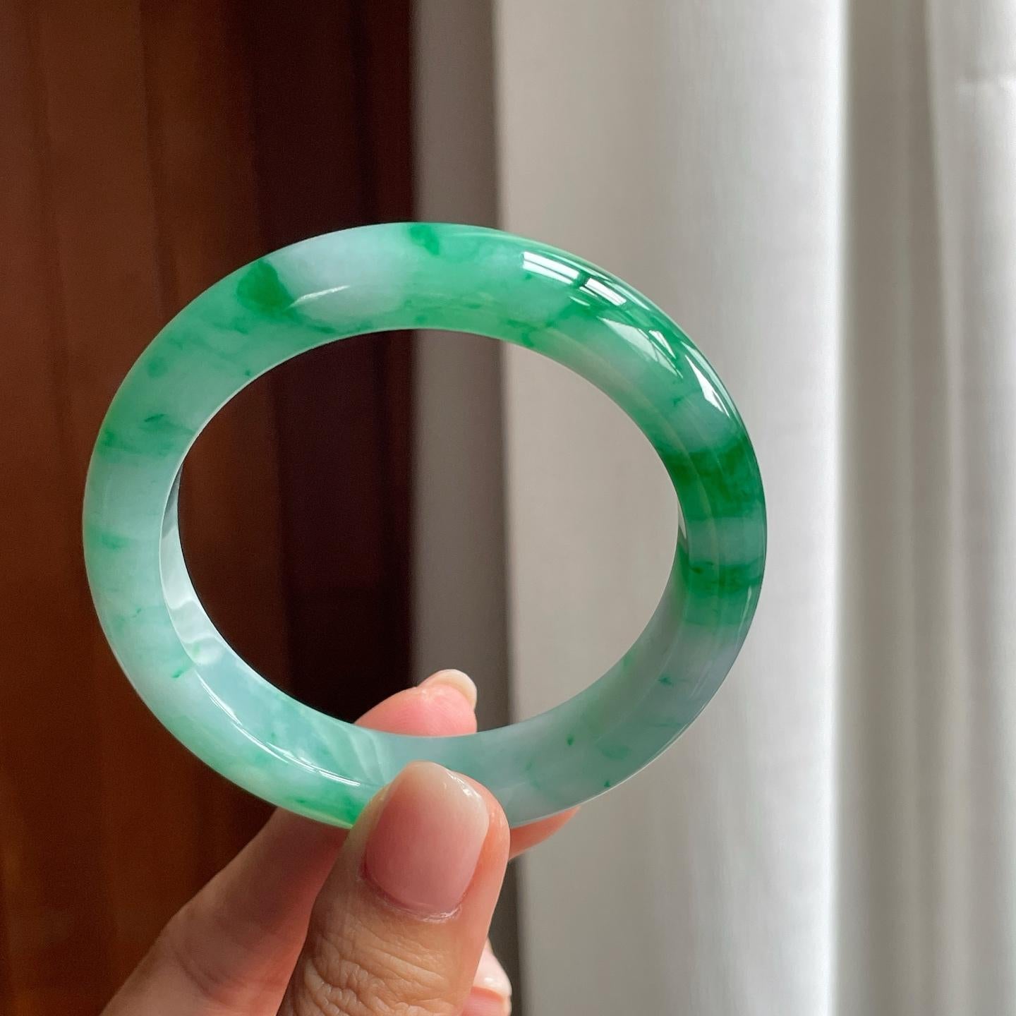 糯冰带色翡翠平安镯（56mm）（yc376717）