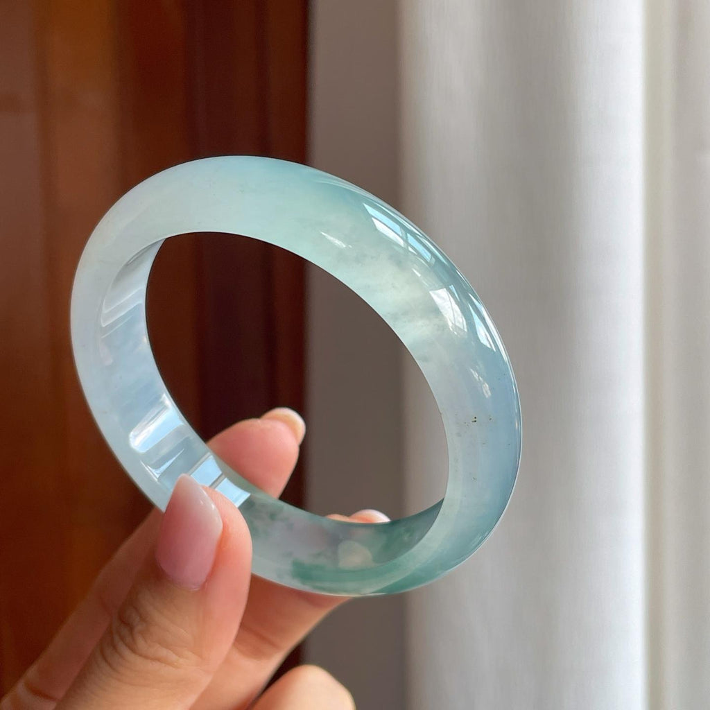 冰种飘花翡翠平安镯（58.5mm)（yc386402）