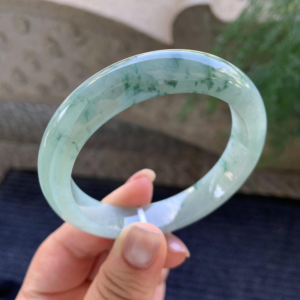细糯种飘蓝花正圈平安镯  57.3圈口  天然缅甸A货翡翠（yc400182）