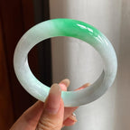 糯冰种白底青翡翠平安镯（55mm）（yc200651）