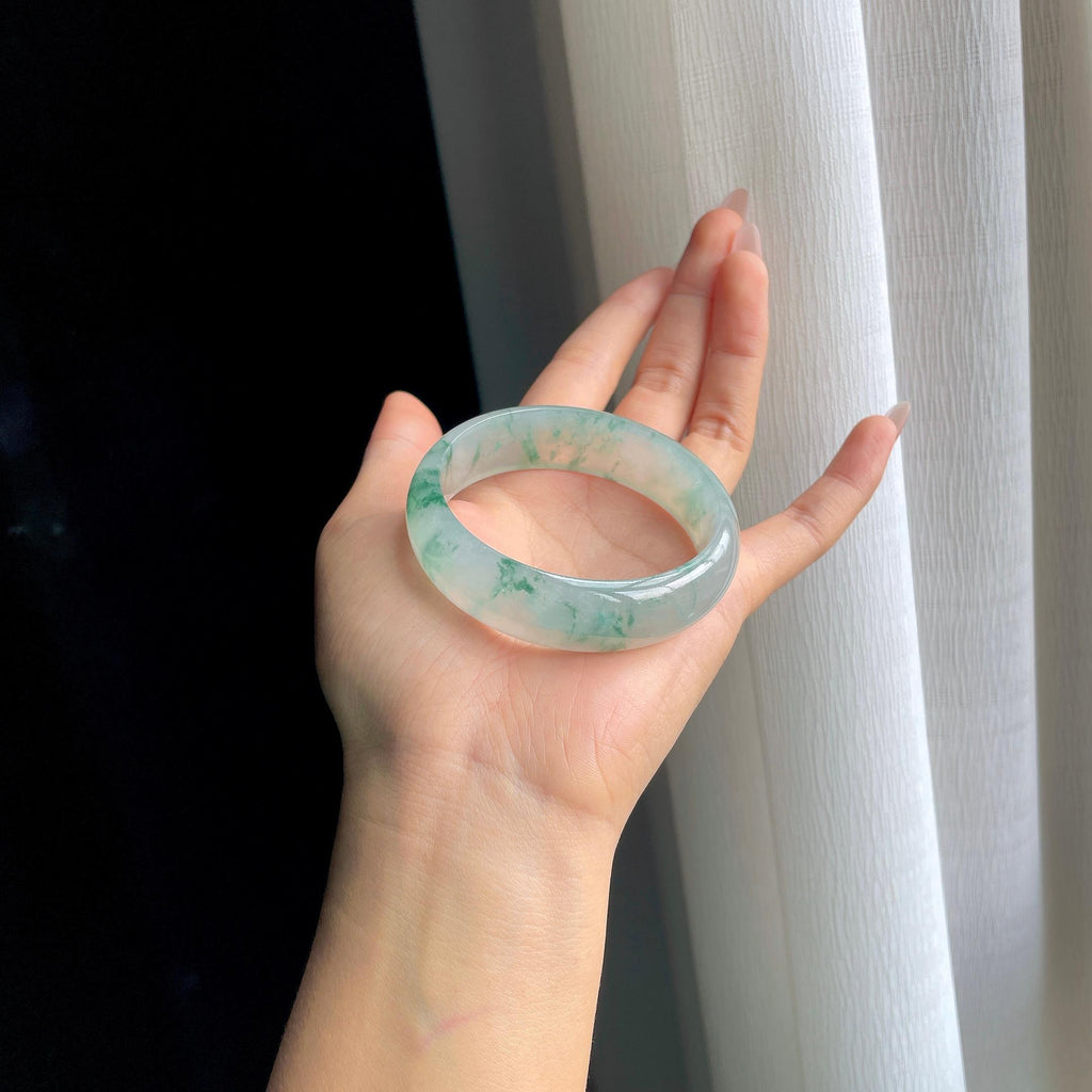 冰种飘花翡翠平安镯（56.5mm）（yc294861）