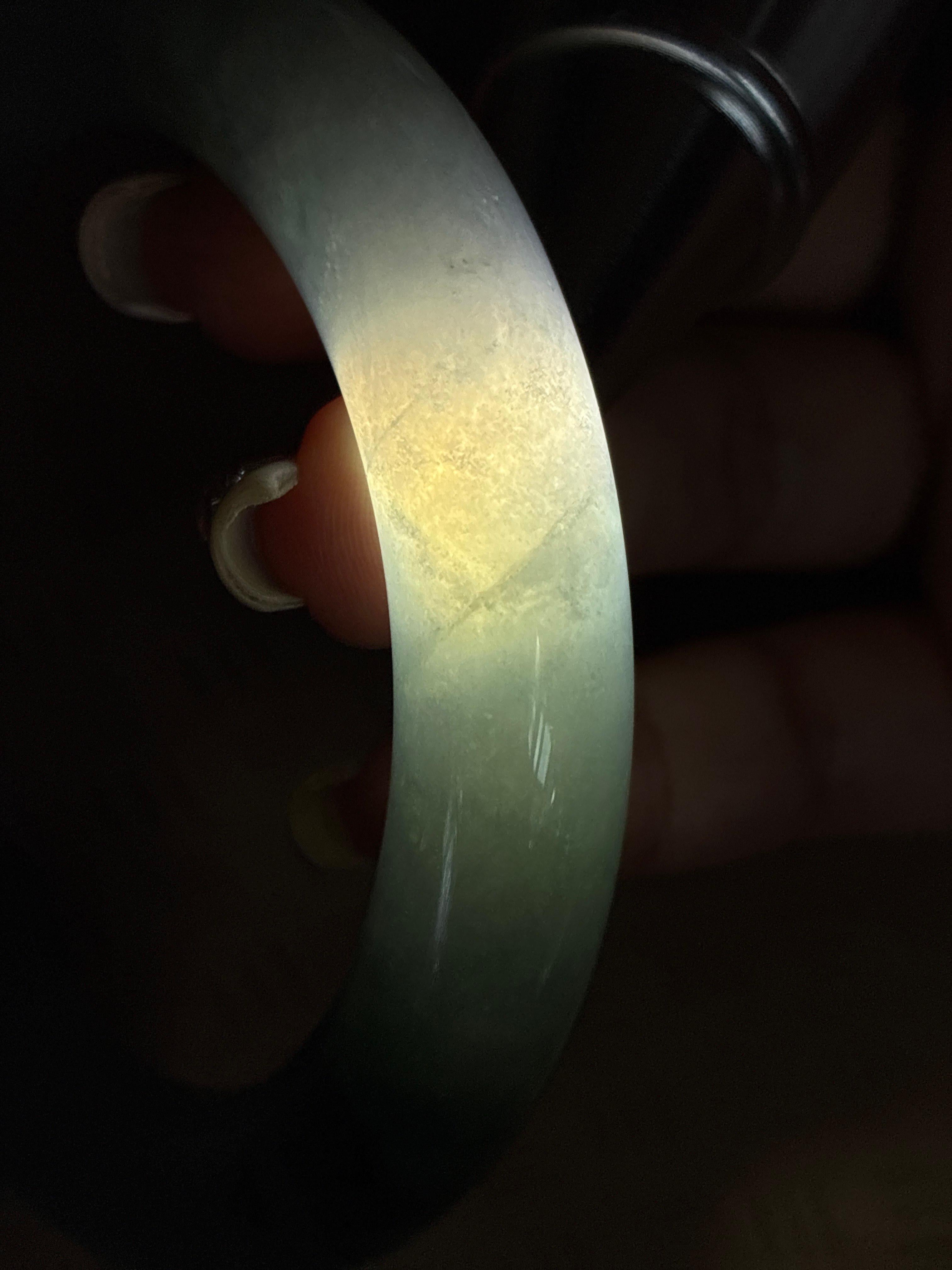 冰种水墨飘花圆条手镯 56圈 天然缅甸A货翡翠（yc486959）