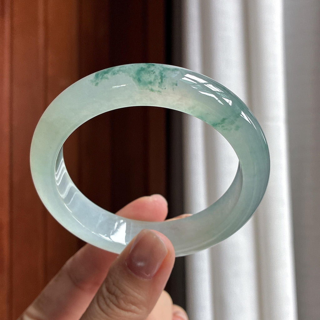 冰种飘花正圈平安镯 58圈 天然缅甸A货翡翠（yc481885）