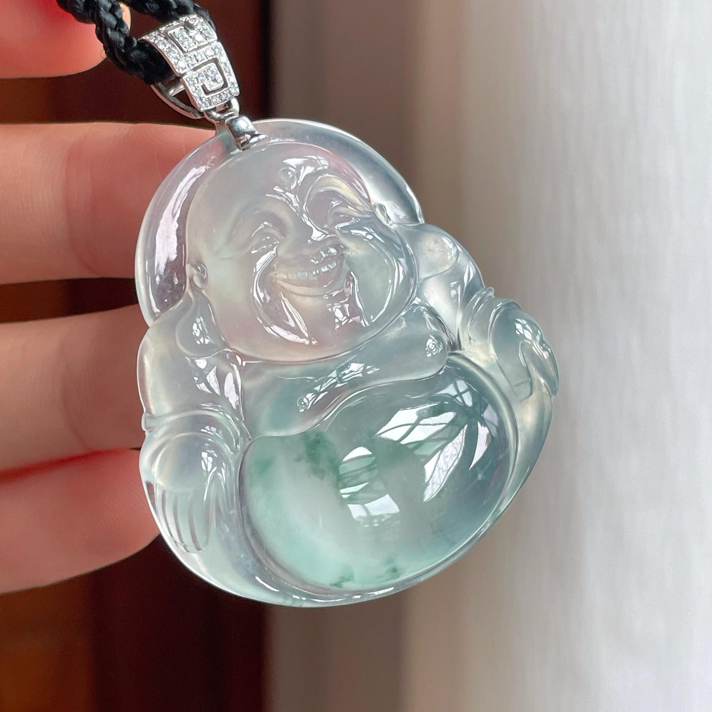 18k金扣冰种飘花翡翠佛公（yc248543）