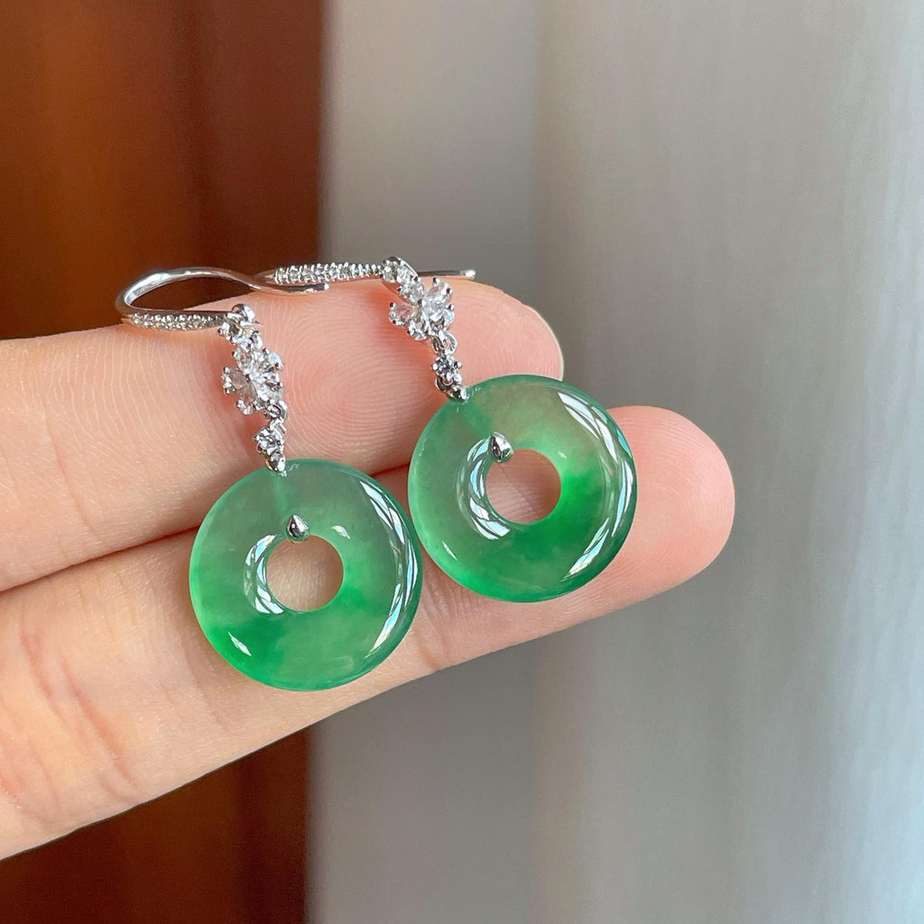 18k金镶冰种湖水绿翡翠耳坠（yc257267）