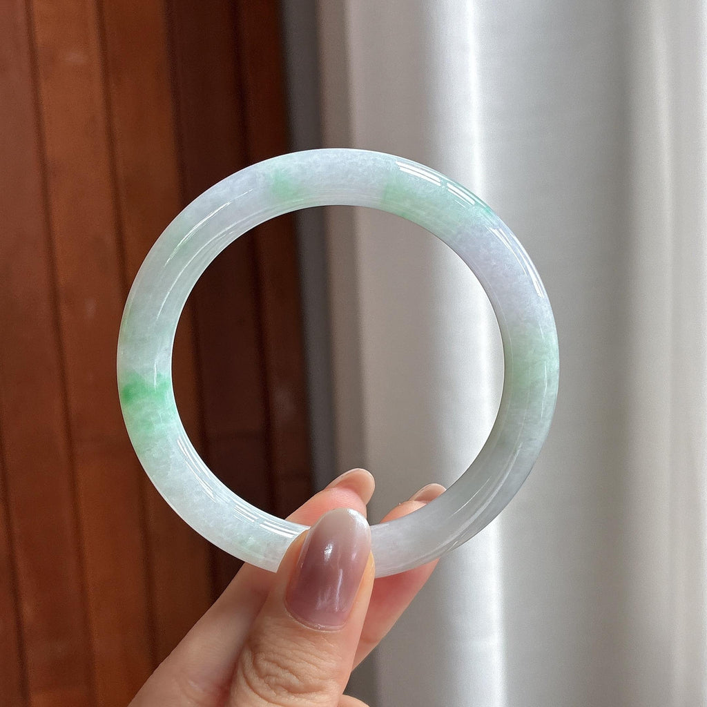 糯冰飘花圆条手镯 56圈 天然缅甸A货翡翠（yc697844）