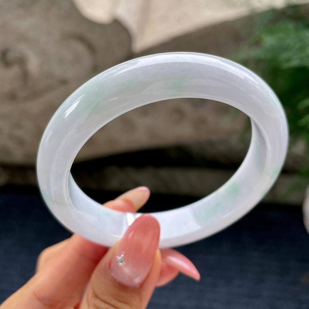 细糯种飘绿花正圈平安镯57.8圈   天然缅甸A货翡翠（yc441128）