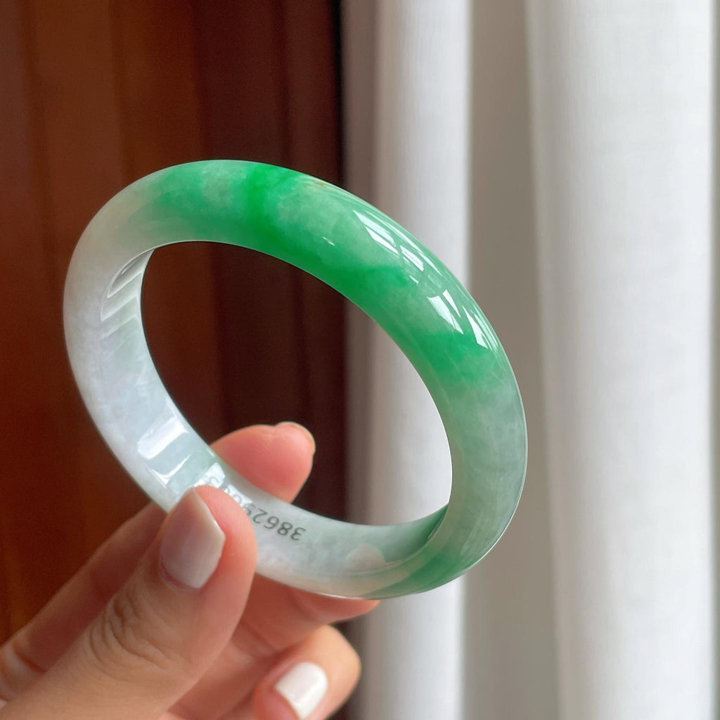 糯冰带色翡翠平安镯（56.5mm）（yc249159）