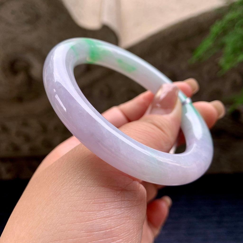 细糯种春彩圆条手镯 57圈口 天然缅甸A货翡翠（yc357749）