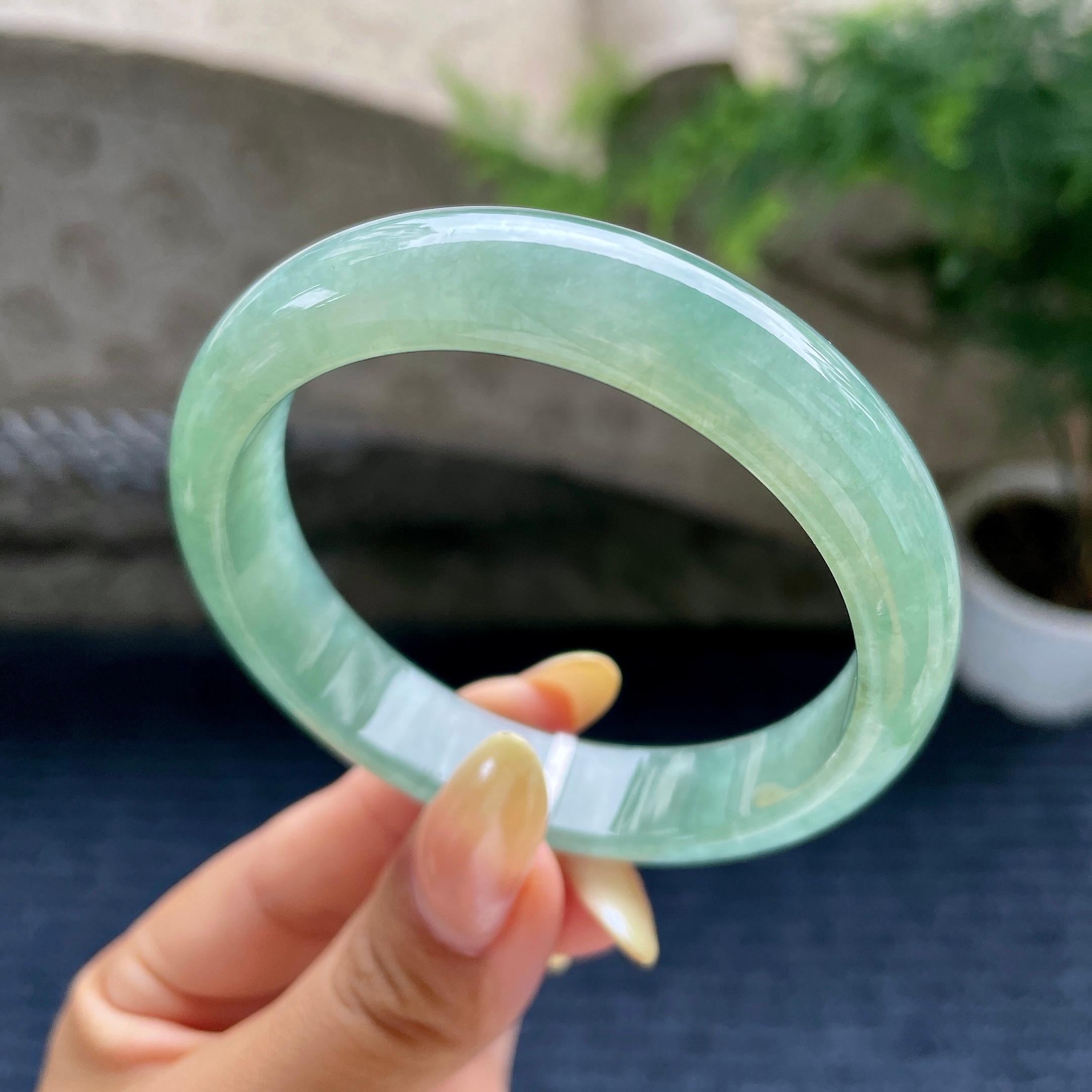 细糯种油青色正圈平安镯56.7圈 天然缅甸A货翡翠（yc489141）
