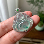 18K金钻镶糯冰种飘花佛公吊坠（yc261152）