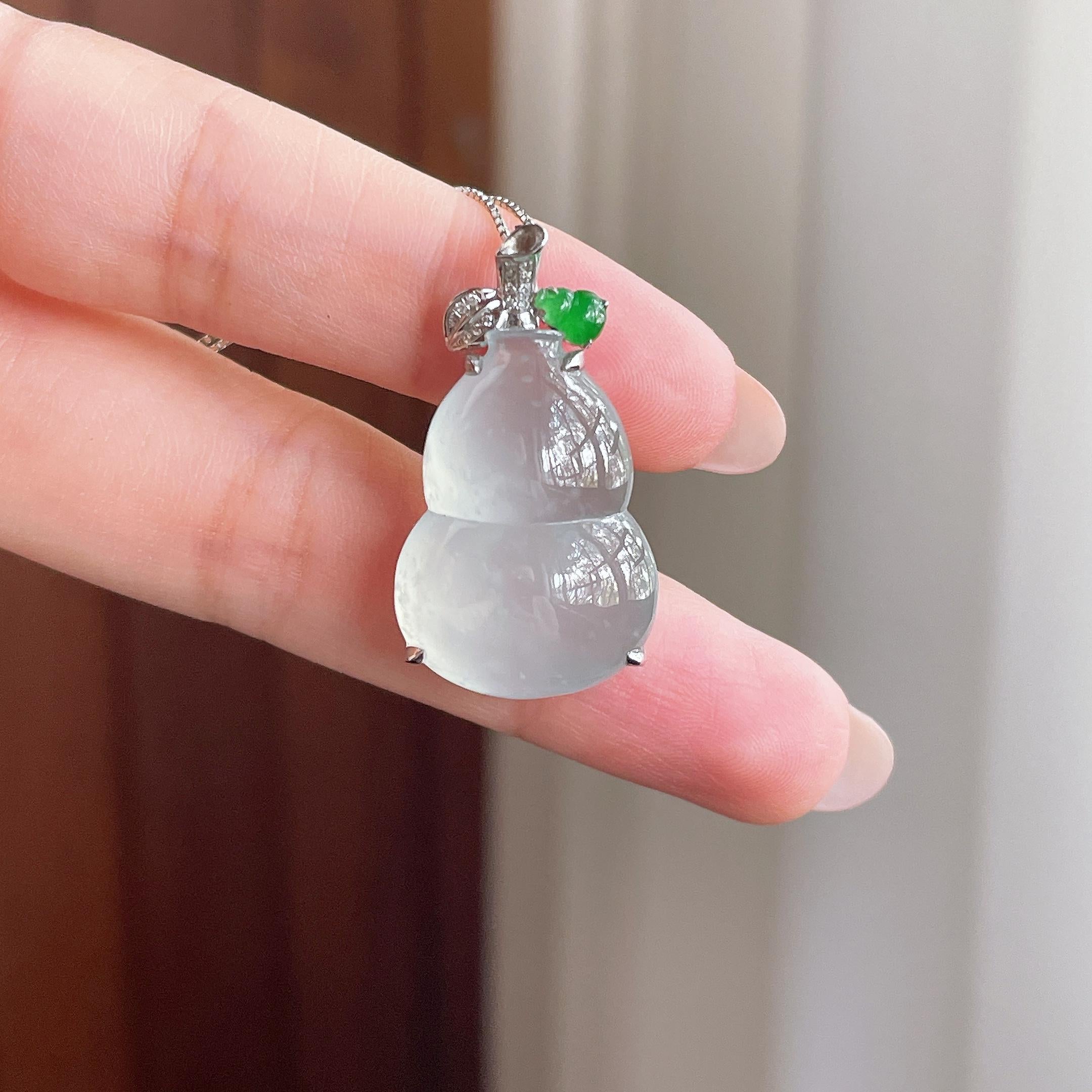 18K金镶冰种淡底色雪花棉葫芦挂件 天然缅甸A货翡翠（yc507491）