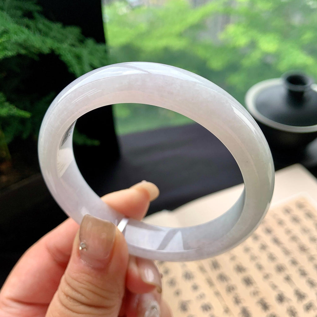 细糯种淡紫罗兰正圈平安镯 56.3圈口 天然缅甸A货翡翠（yc473067）