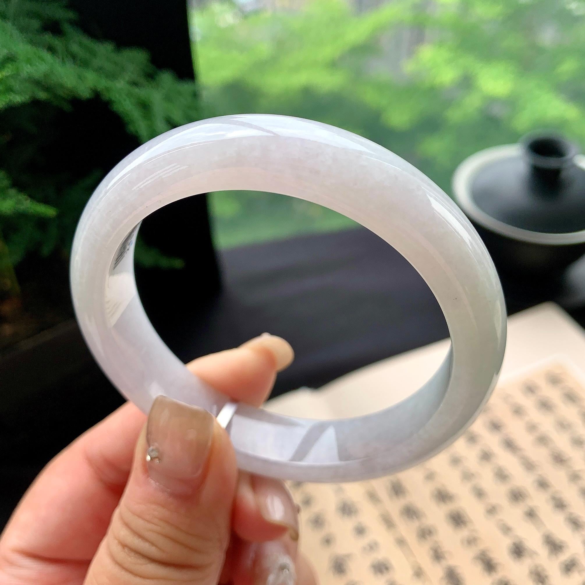 细糯种淡紫罗兰正圈平安镯 56.3圈口 天然缅甸A货翡翠（yc473067）