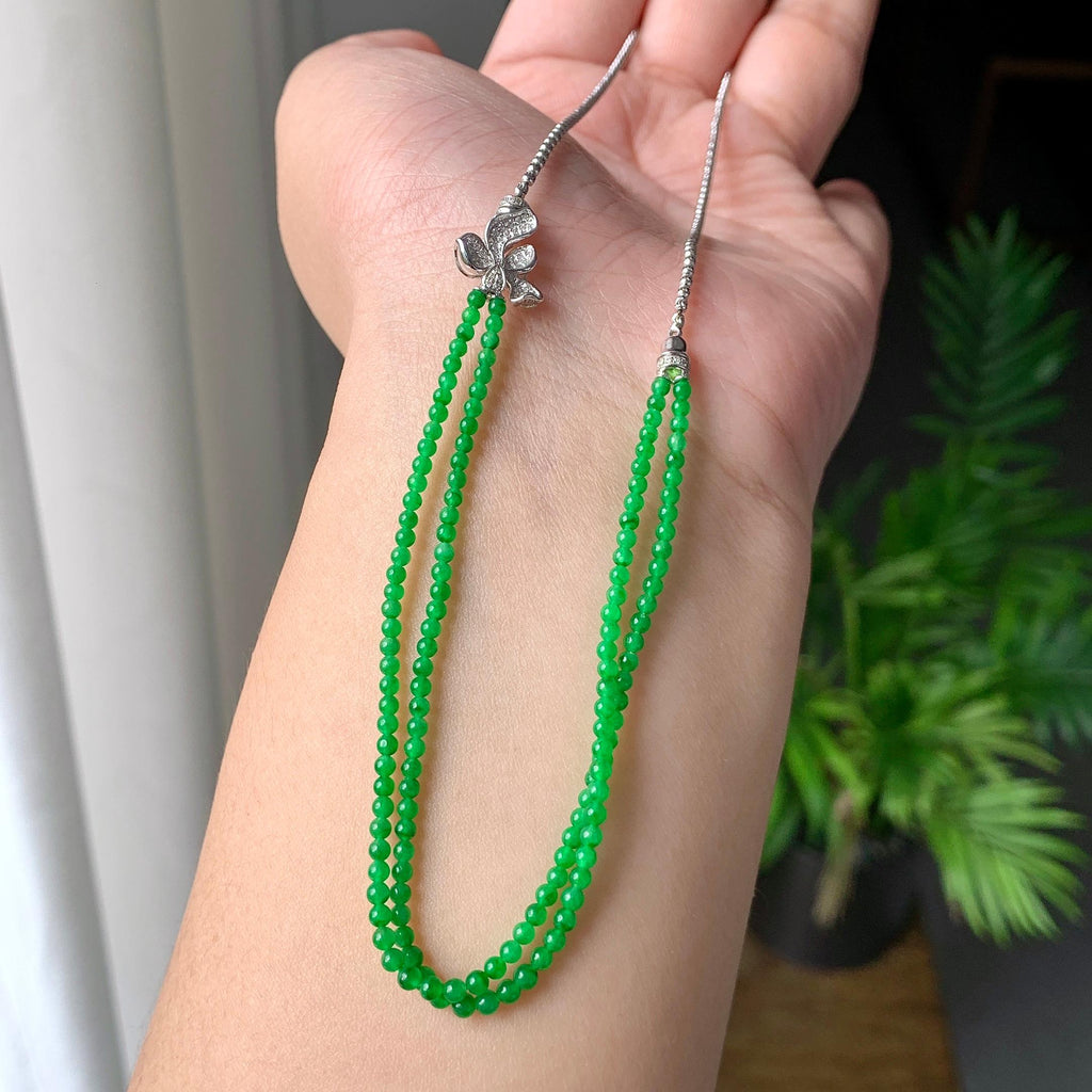 18K金钻镶糯冰种满绿小米珠链/手链（两用款）（yc252059）