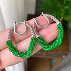 18K金钻镶糯冰种满绿小米珠耳坠（yc248201）