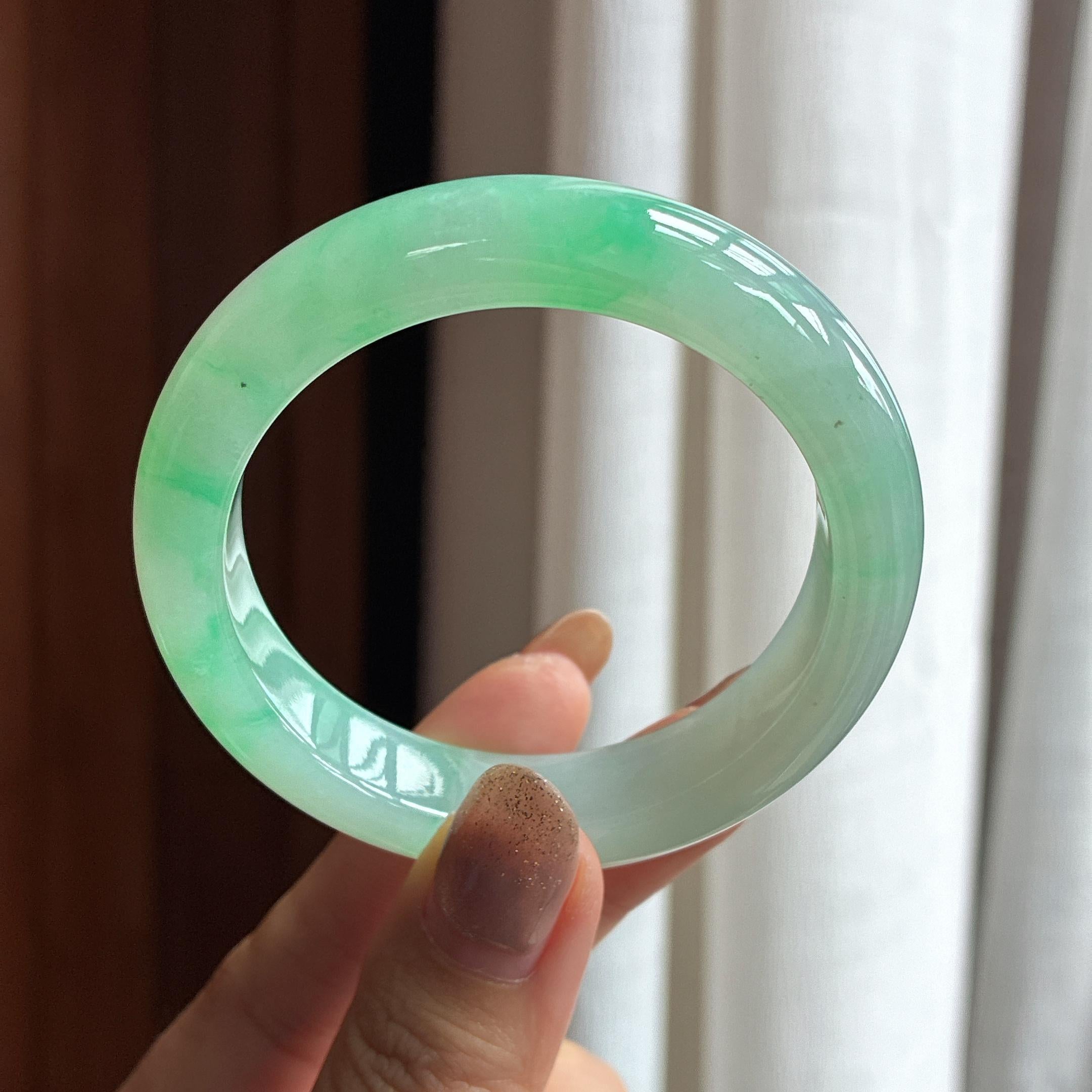 糯冰果绿正圈平安镯 51圈 天然缅甸A货翡翠（yc454247）