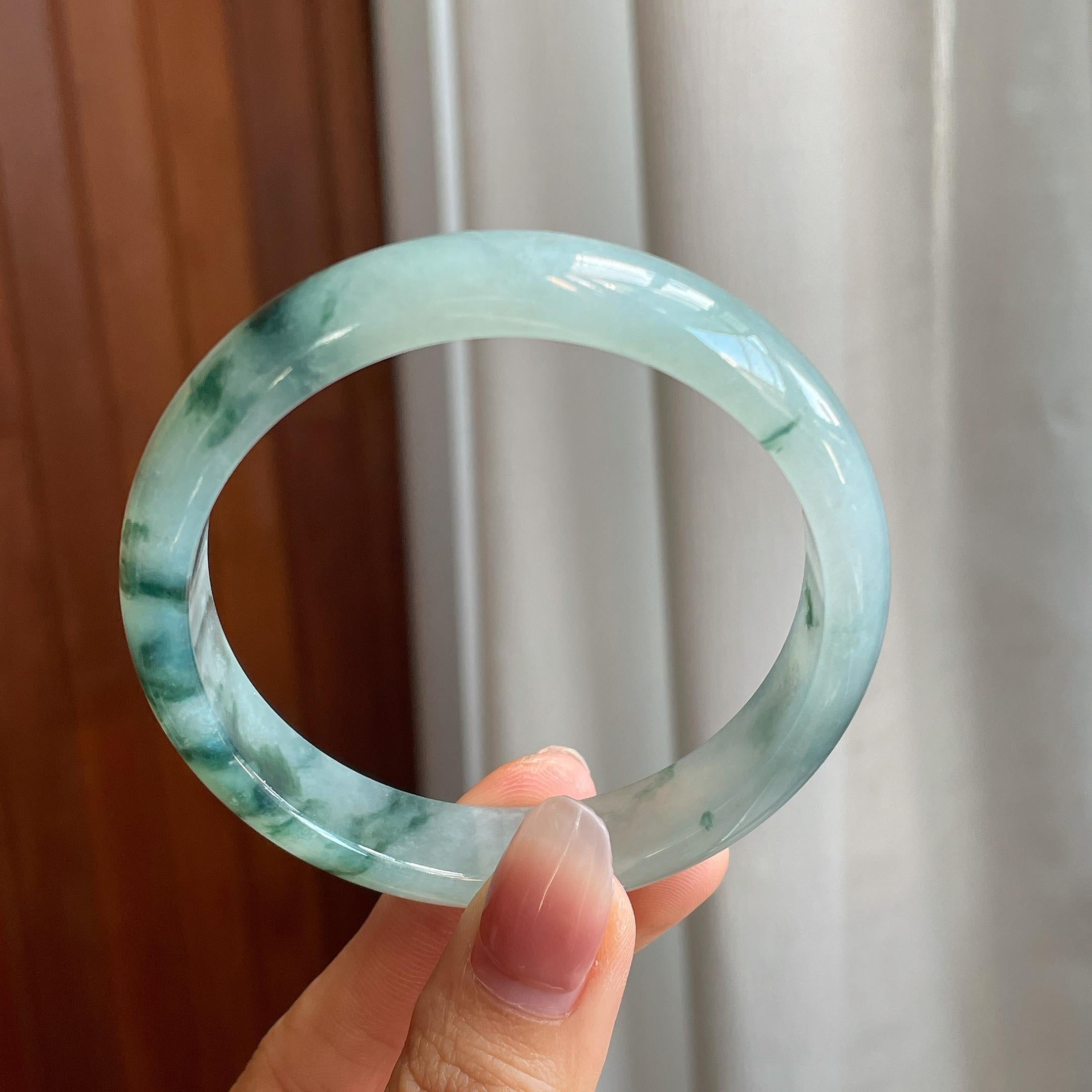 冰种飘花翡翠平安镯（58.6mm)（yc316586）