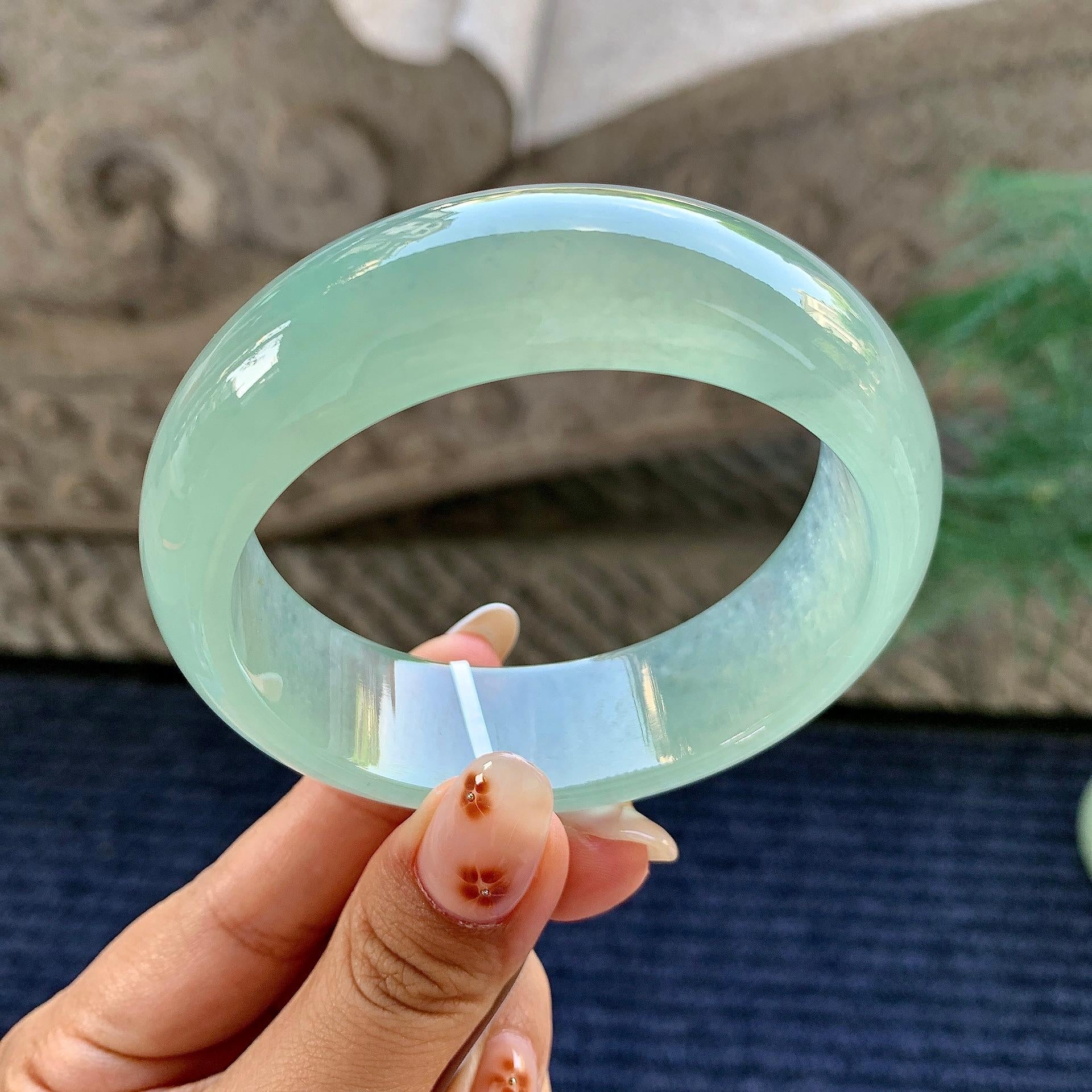 糯冰种晴水宽版轮胎手镯（58.5mm）（yc243442）