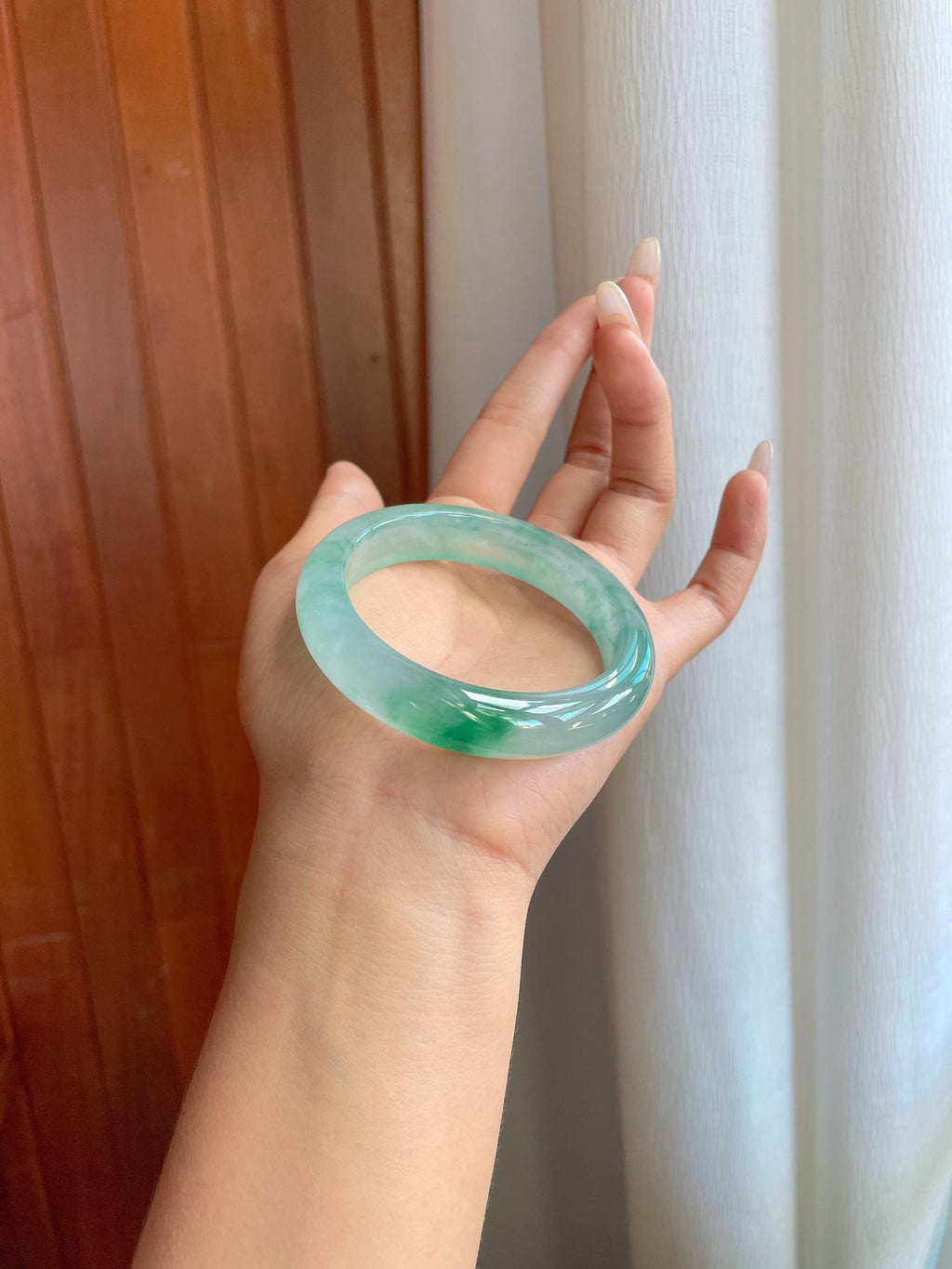 冰种晴水飘花翡翠平安镯（55.6mm）（yc268255）