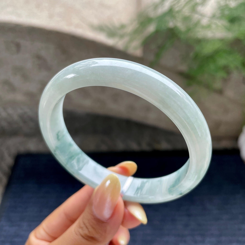 大圈口 细糯种飘花正圈平安镯60.7圈 天然缅甸A货翡翠（yc468005）