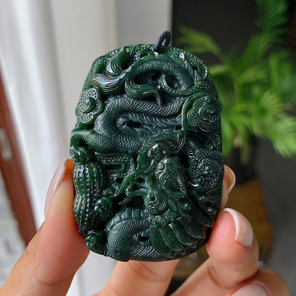 细糯种墨翠龙牌挂件（yc215127）