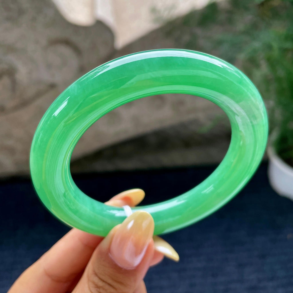 细糯种满绿圆条手镯56.2圈 天然缅甸A货翡翠（yc461771）