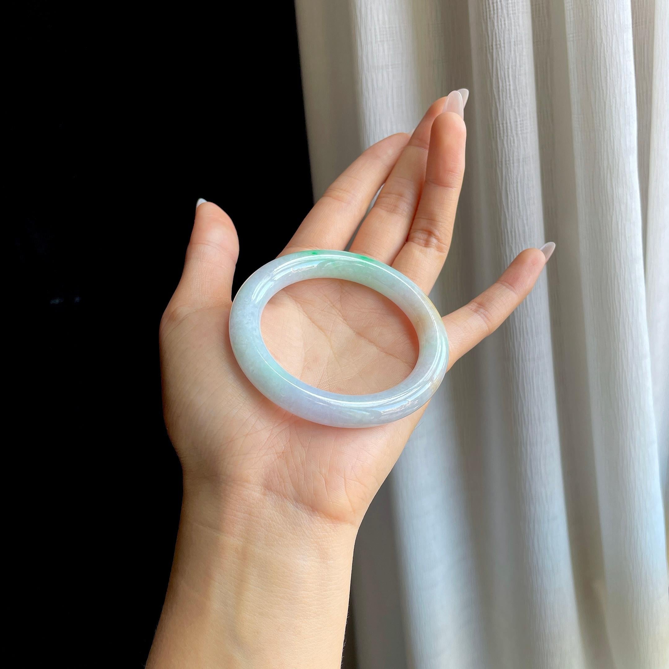 糯冰黄加绿翡翠圆条手镯（53mm）（yc295022）