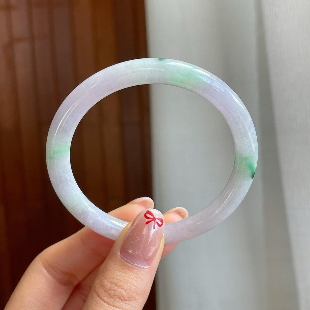 糯冰种春彩翡翠圆条手镯（53mm）（yc318590）