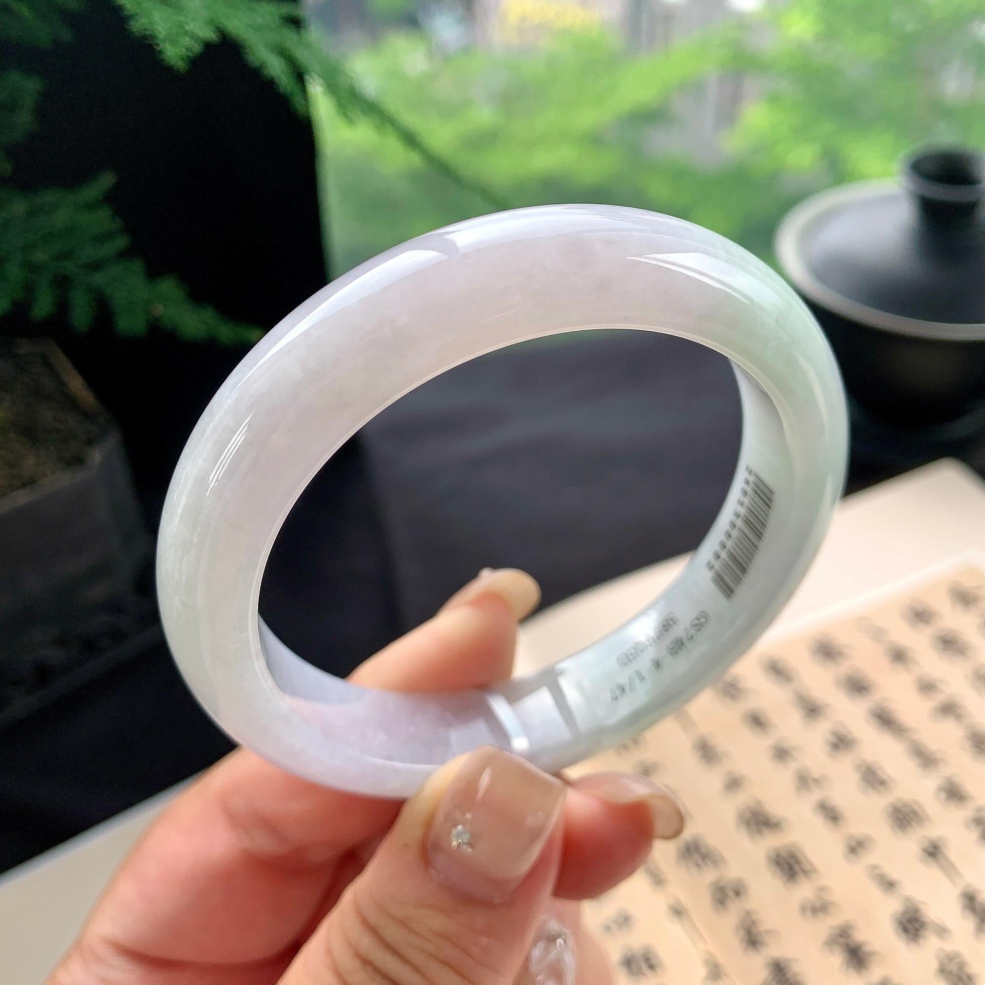 细糯种淡春彩正圈平安镯 56圈口 天然缅甸A货翡翠（yc473081）