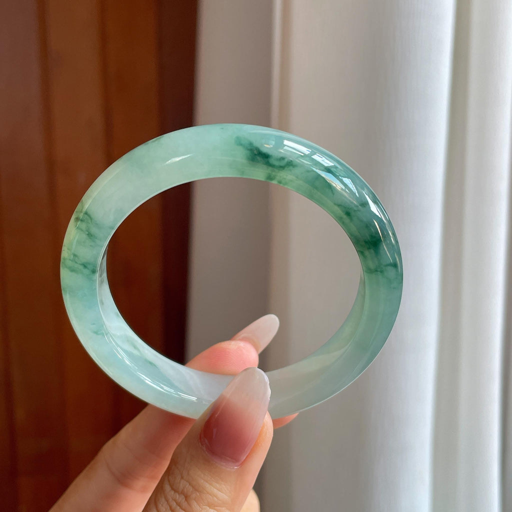 冰种飘花翡翠平安镯（56.3mm）（yc302429）