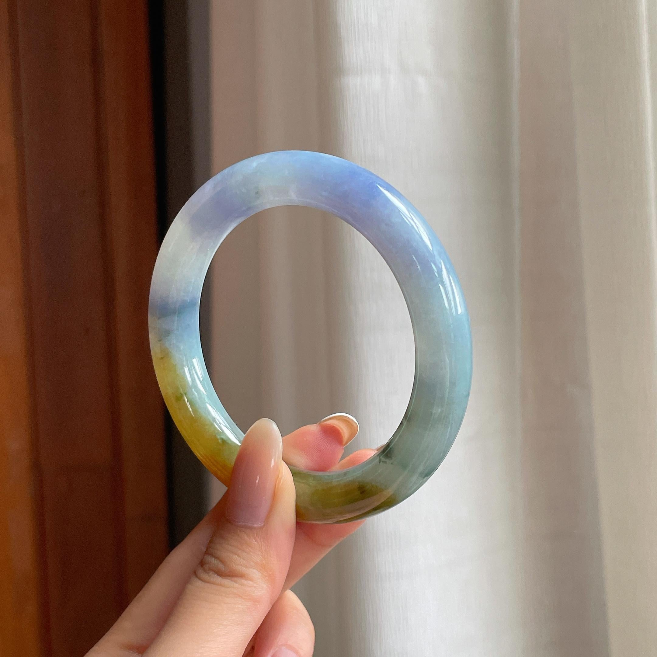 糯冰特色翡翠圆条手镯（56mm)（yc417014）