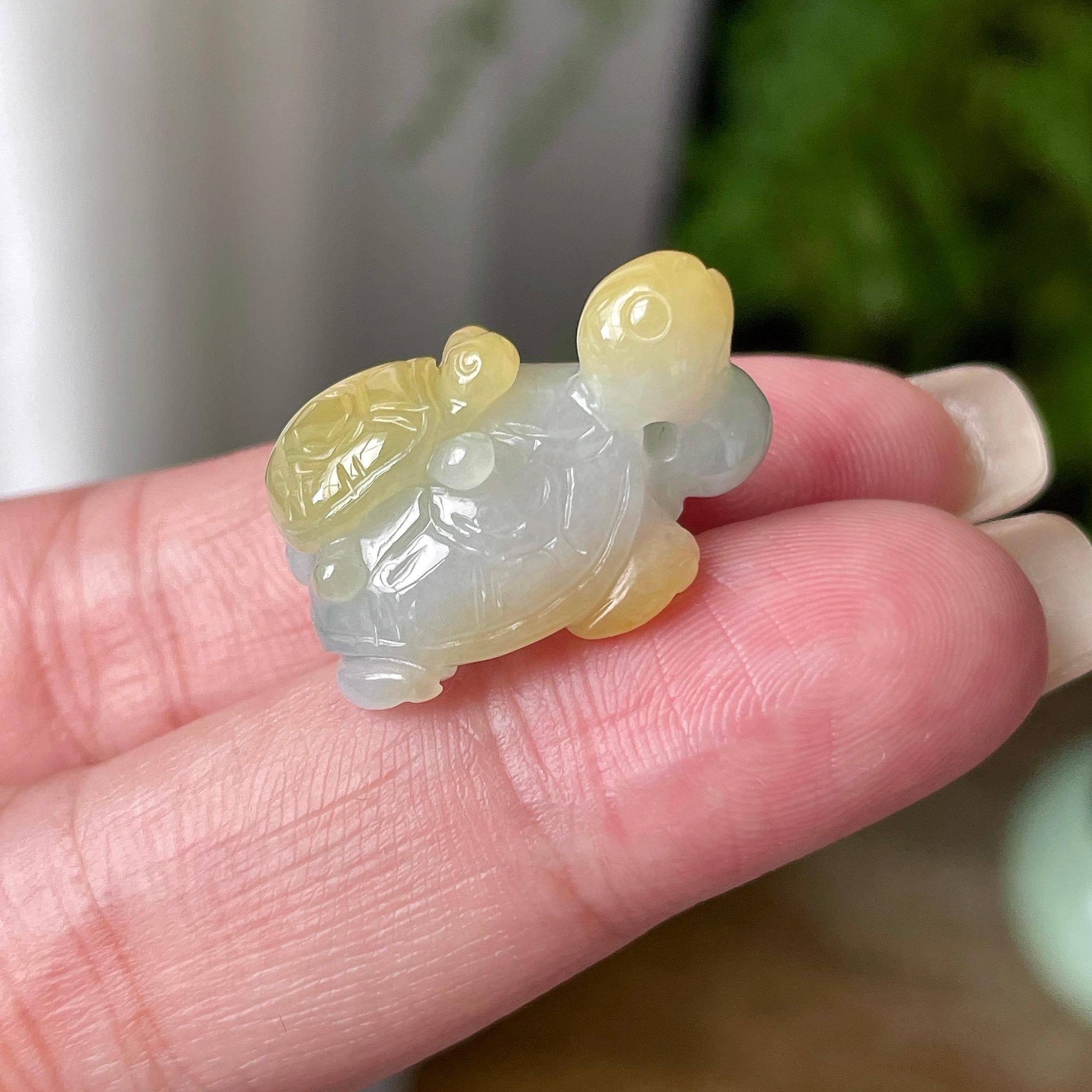 细糯种飘黄翡长寿龟吊坠 天然缅甸A货翡翠（yc469505）