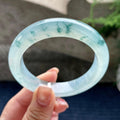 糯冰种飘蓝花正圈平安镯 56圈口 天然缅甸A货翡翠（yc350654）