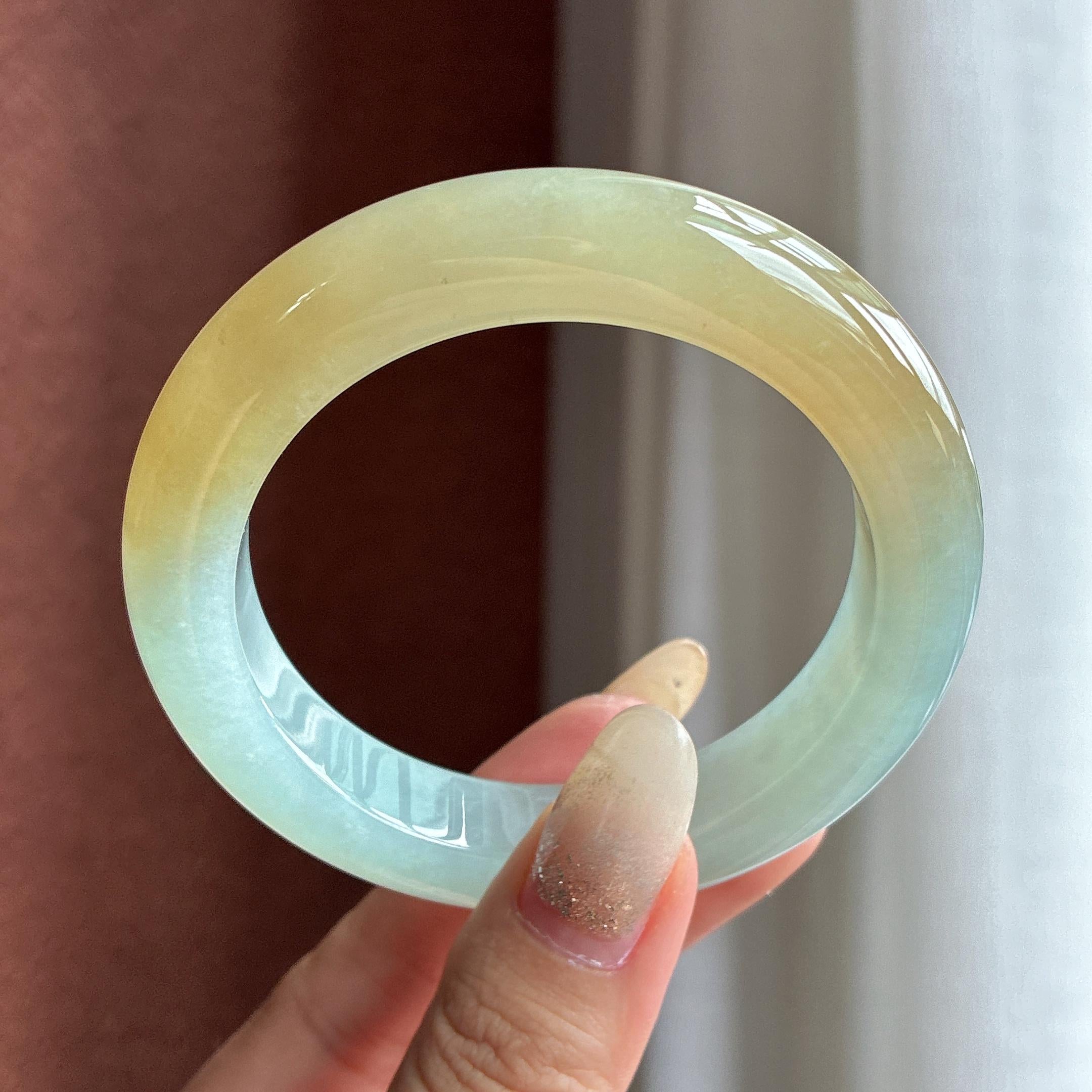 糯冰黄翡正圈平安镯 55圈 天然缅甸A货翡翠（yc530460）