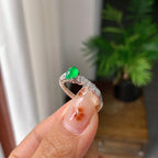 18k金钻镶冰种满绿蛋面戒指（yc257224）