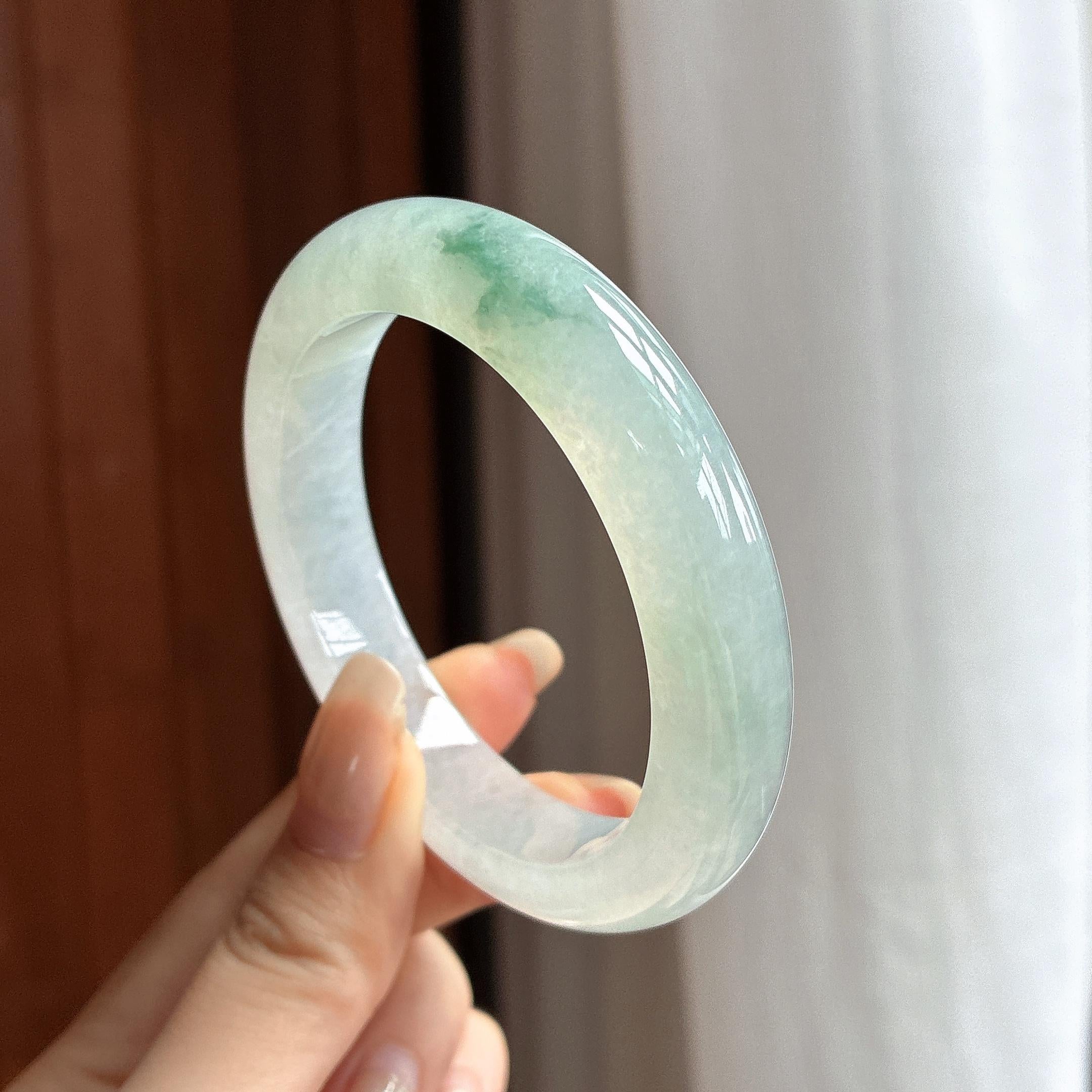 冰种飘花正圈平安镯 55圈 天然缅甸A货翡翠（yc460035）