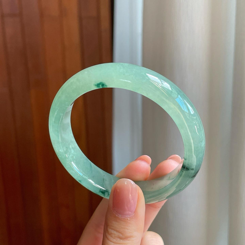 冰种飘花翡翠平安镯（55.4mm)（yc329479）